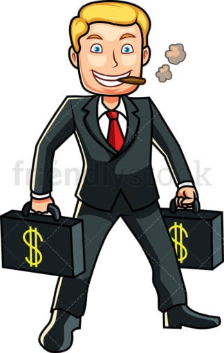 Rich man with briefcases of money. PNG - JPG and vector EPS file formats (infinitely scalable). Image isolated on transparent background.