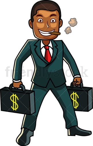 Wealthy black man with money briefcases. PNG - JPG and vector EPS file formats (infinitely scalable). Image isolated on transparent background.
