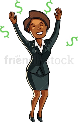 Black businesswoman among dollar signs. PNG - JPG and vector EPS file formats (infinitely scalable). Image isolated on transparent background.