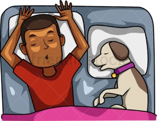 Black man sleeping with his dog. PNG - JPG and vector EPS file formats (infinitely scalable). Image isolated on transparent background.
