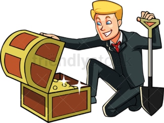 Businessman discovering treasure chest. PNG - JPG and vector EPS file formats (infinitely scalable). Image isolated on transparent background.