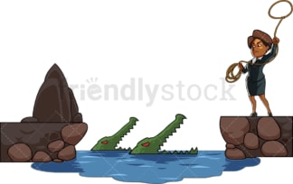 Determined black businesswoman crossing over. PNG - JPG and vector EPS file formats (infinitely scalable). Image isolated on transparent background.