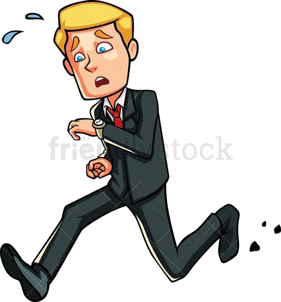 Stressed Business Man Running Late Cartoon Vector Clipart