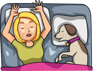 Woman sleeping next to her dog. PNG - JPG and vector EPS file formats (infinitely scalable). Image isolated on transparent background.