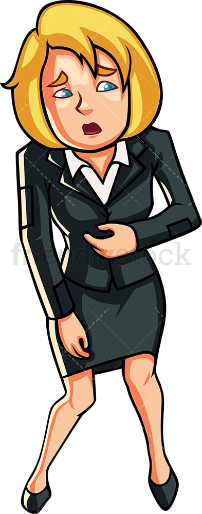 Businesswoman clutching her stomach. PNG - JPG and vector EPS file formats (infinitely scalable). Image isolated on transparent background.
