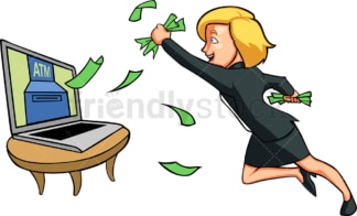 Businesswoman making money online. PNG - JPG and vector EPS file formats (infinitely scalable). Image isolated on transparent background.