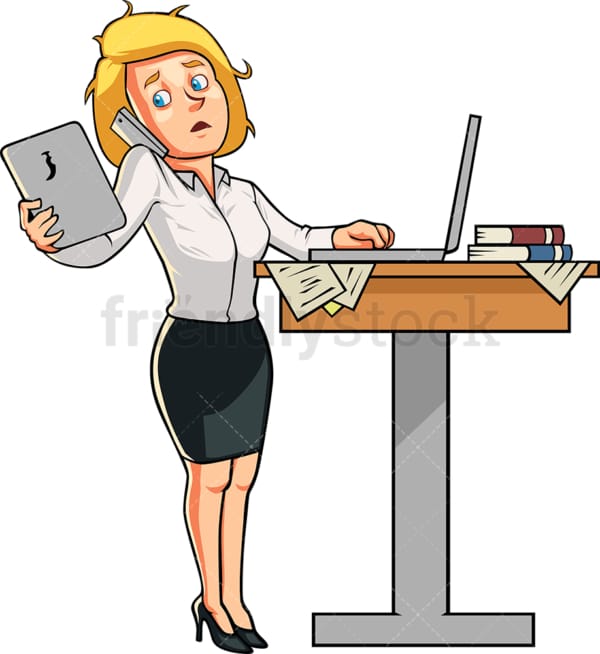 Businesswoman while multitasking. PNG - JPG and vector EPS file formats (infinitely scalable). Image isolated on transparent background.