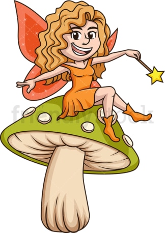 Fairy with wand on mushroom. PNG - JPG and vector EPS (infinitely scalable).