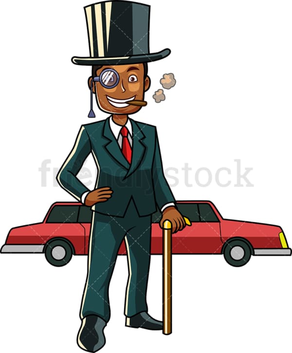 Rich black man with limousine. PNG - JPG and vector EPS file formats (infinitely scalable). Image isolated on transparent background.