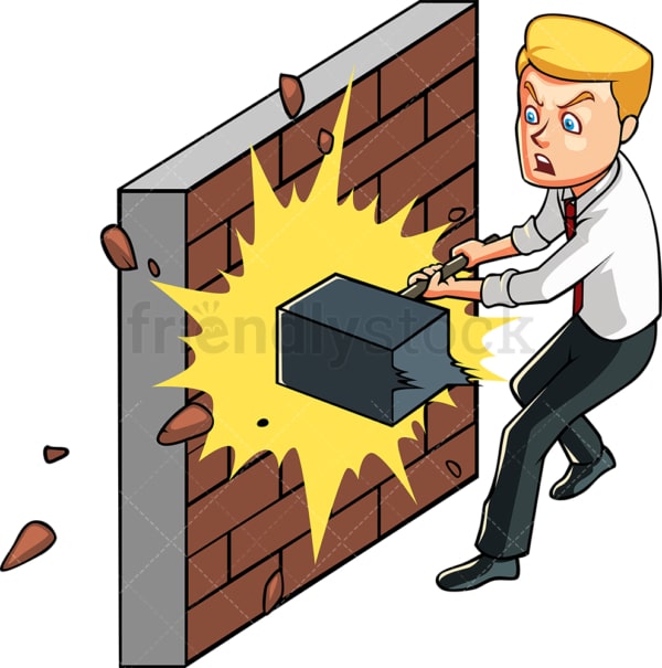 Businessman smashing wall with hammer. PNG - JPG and vector EPS file formats (infinitely scalable). Image isolated on transparent background.
