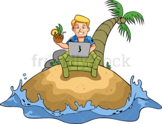 Internet entrepreneur working on vacation. PNG - JPG and vector EPS file formats (infinitely scalable). Image isolated on transparent background.