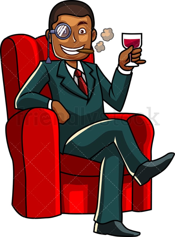 Prosperous black man drinking wine. PNG - JPG and vector EPS file formats (infinitely scalable). Image isolated on transparent background.