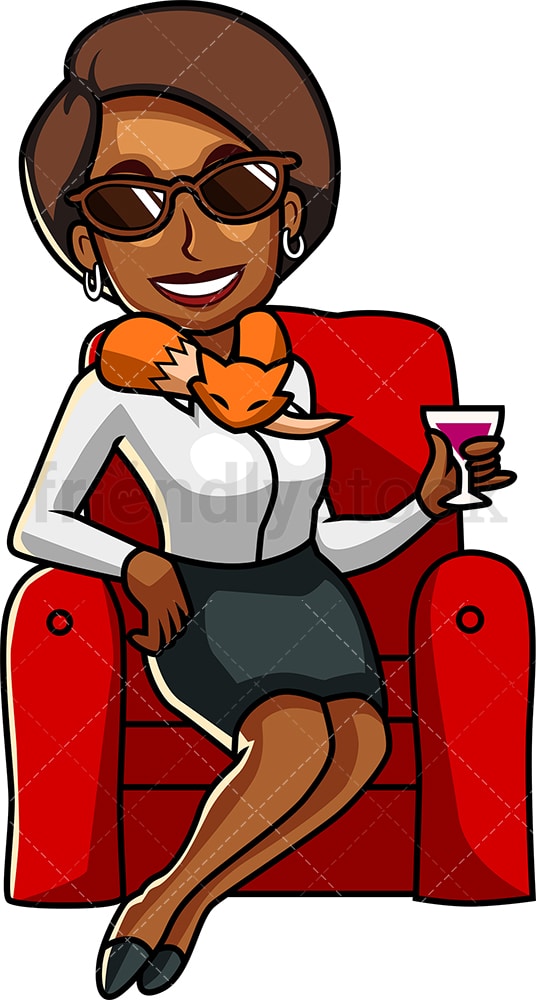 Download Prosperous Black Woman Drinking Wine Cartoon Vector Clipart - FriendlyStock