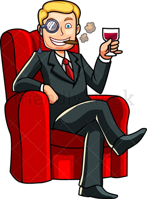 Rich man relaxing drinking wine. PNG - JPG and vector EPS file formats (infinitely scalable). Image isolated on transparent background.
