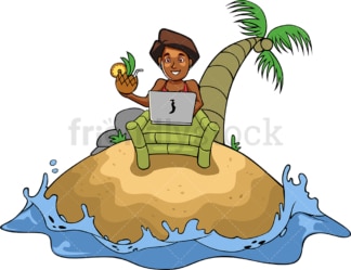 Successful black business woman on vacation. PNG - JPG and vector EPS file formats (infinitely scalable). Image isolated on transparent background.
