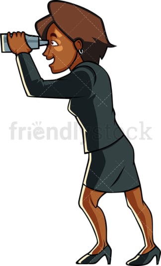 Black business woman with binoculars. PNG - JPG and vector EPS file formats (infinitely scalable). Image isolated on transparent background.
