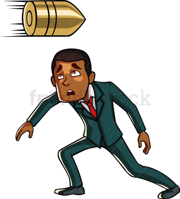 Black businessman dodges bullet. PNG - JPG and vector EPS file formats (infinitely scalable). Image isolated on transparent background.