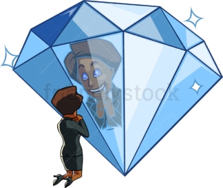 Black woman in love with a diamond. PNG - JPG and vector EPS file formats (infinitely scalable). Image isolated on transparent background.