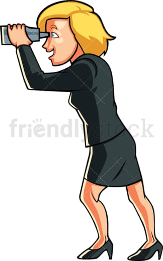 Businesswoman looking through binoculars. PNG - JPG and vector EPS file formats (infinitely scalable). Image isolated on transparent background.