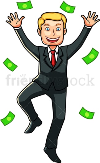 Happy businessman rain of money. PNG - JPG and vector EPS file formats (infinitely scalable). Image isolated on transparent background.