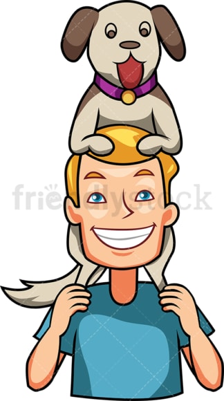 Man holding his dog atop his shoulders. PNG - JPG and vector EPS file formats (infinitely scalable). Image isolated on transparent background.