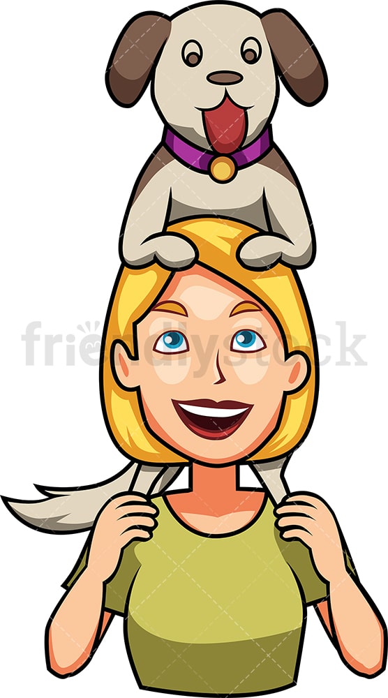 Woman holding her dog atop shoulders. PNG - JPG and vector EPS file formats (infinitely scalable). Image isolated on transparent background.