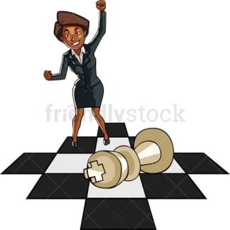 Black businesswoman on chess board. PNG - JPG and vector EPS file formats (infinitely scalable). Image isolated on transparent background.