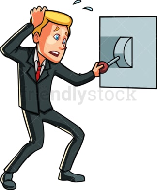 Businessman pulling a lever. PNG - JPG and vector EPS file formats (infinitely scalable). Image isolated on transparent background.