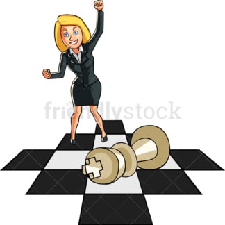 Businesswoman standing on a chess board. PNG - JPG and vector EPS file formats (infinitely scalable). Image isolated on transparent background.