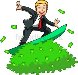 Rich man surfing money wave. PNG - JPG and vector EPS file formats (infinitely scalable). Image isolated on transparent background.