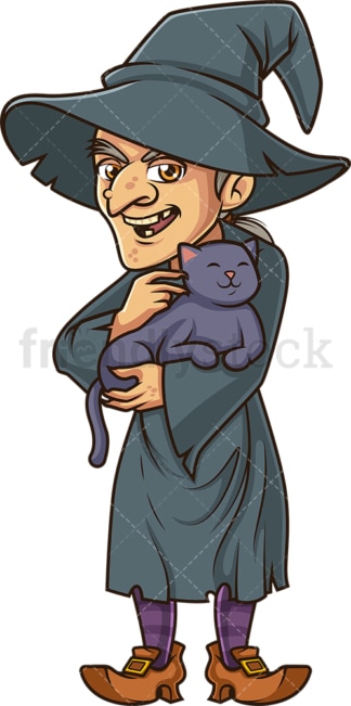 Vicious witch petting black cat. PNG - JPG and vector EPS (infinitely scalable).