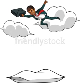 Black businessman soaring high up in clouds. PNG - JPG and vector EPS file formats (infinitely scalable). Image isolated on transparent background.