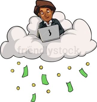 Black businesswoman cloud computing. PNG - JPG and vector EPS file formats (infinitely scalable). Image isolated on transparent background.