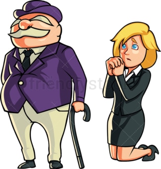 Businesswoman pleading for a loan. PNG - JPG and vector EPS file formats (infinitely scalable). Image isolated on transparent background.