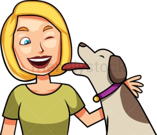 Ecstatic dog giving kisses to woman. PNG - JPG and vector EPS file formats (infinitely scalable). Image isolated on transparent background.