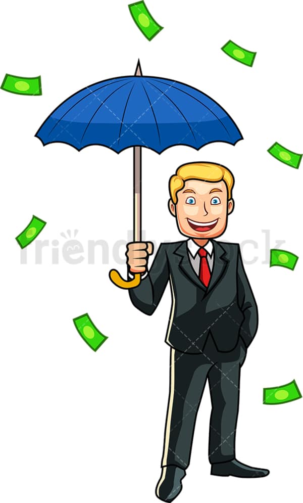 Money raining down a man. PNG - JPG and vector EPS file formats (infinitely scalable). Image isolated on transparent background.