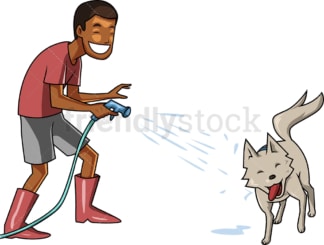 Black man wetting his dog. PNG - JPG and vector EPS file formats (infinitely scalable). Image isolated on transparent background.