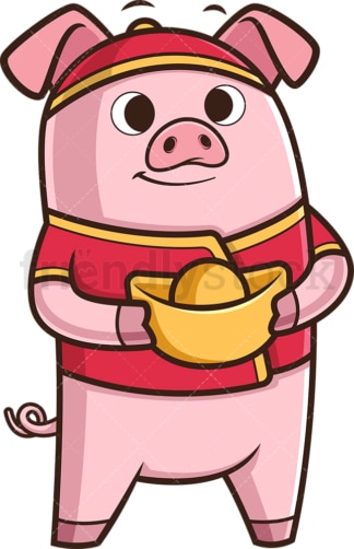 New year pig holding Chinese gold ignot. PNG - JPG and vector EPS (infinitely scalable).