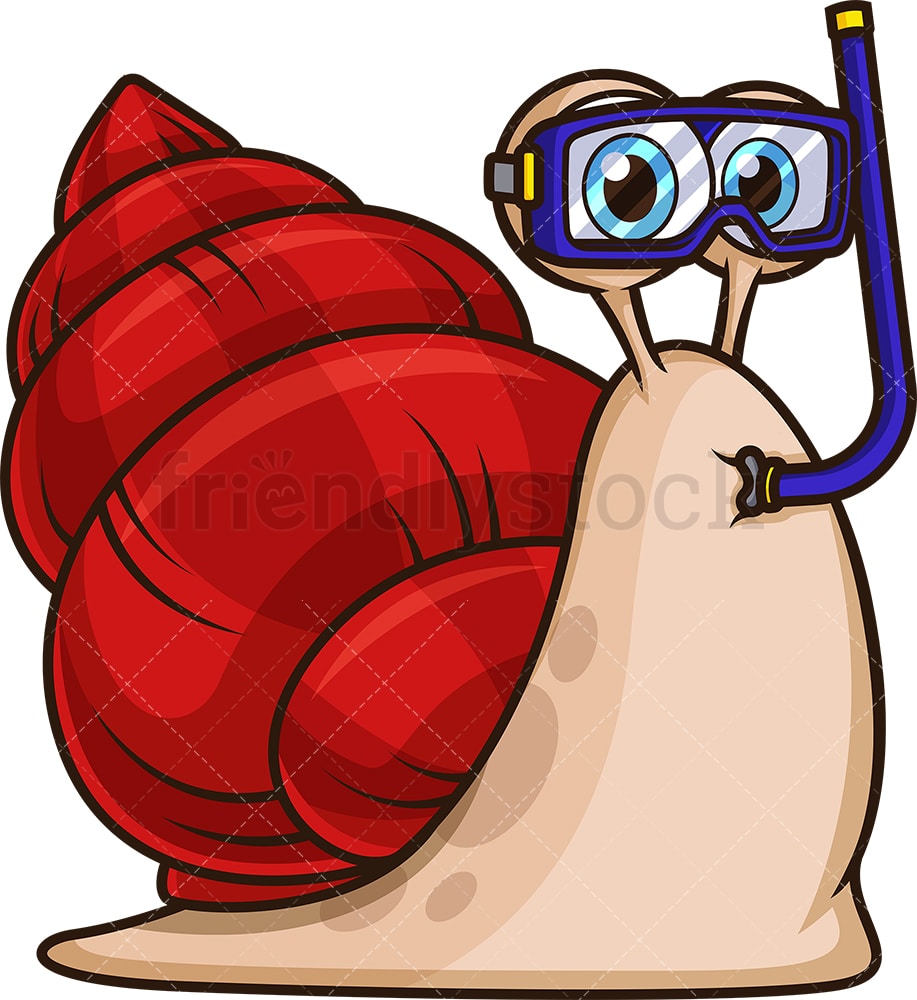 Sea Snail With Mask And Snorkel Cartoon Vector Clipart