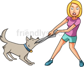 Woman fighting with dog. PNG - JPG and vector EPS file formats (infinitely scalable). Image isolated on transparent background.