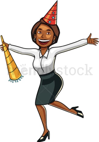 Black businesswoman partying. PNG - JPG and vector EPS file formats (infinitely scalable). Image isolated on transparent background.