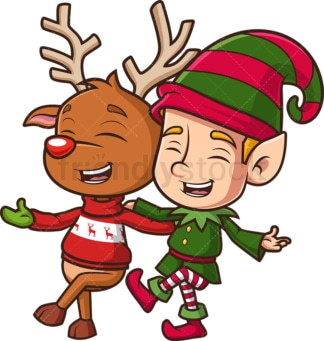 Reindeer dancing with christmas elf. PNG - JPG and vector EPS (infinitely scalable).