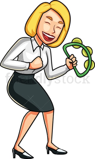 Businesswoman dancing to tambourine. PNG - JPG and vector EPS file formats (infinitely scalable). Image isolated on transparent background.