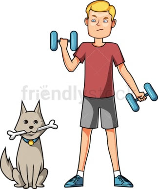 Man exercising next to his dog. PNG - JPG and vector EPS file formats (infinitely scalable). Image isolated on transparent background.