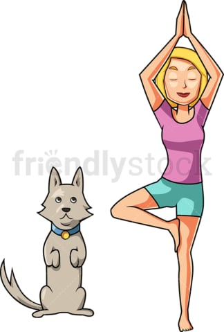 Woman doing yoga with her dog. PNG - JPG and vector EPS file formats (infinitely scalable). Image isolated on transparent background.