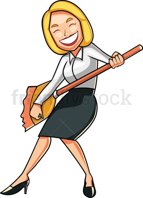 Businesswoman Using Broom As Guitar Cartoon Vector Clipart Friendlystock