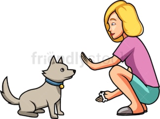 Woman teaching her dog to sit. PNG - JPG and vector EPS file formats (infinitely scalable). Image isolated on transparent background.