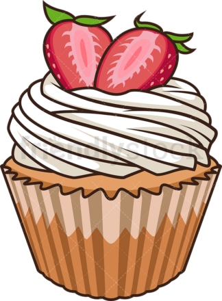 Vanilla cupcake with strawberries. PNG - JPG and vector EPS file formats (infinitely scalable). Image isolated on transparent background.