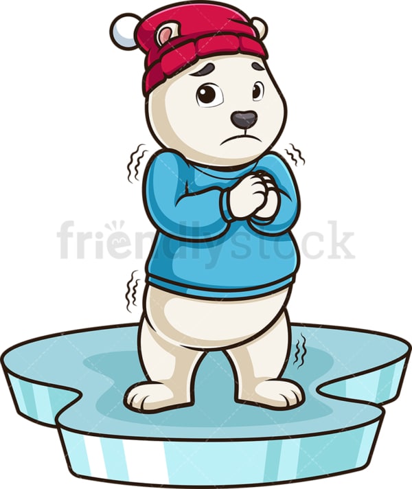 Polar bear shivering on ice floe. PNG - JPG and vector EPS (infinitely scalable).