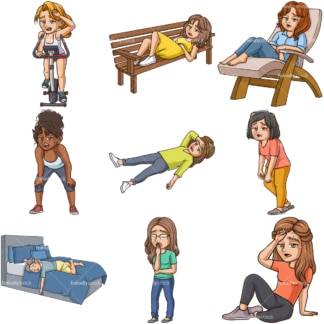 Exhausted women. PNG - JPG and infinitely scalable vector EPS - on white or transparent background.